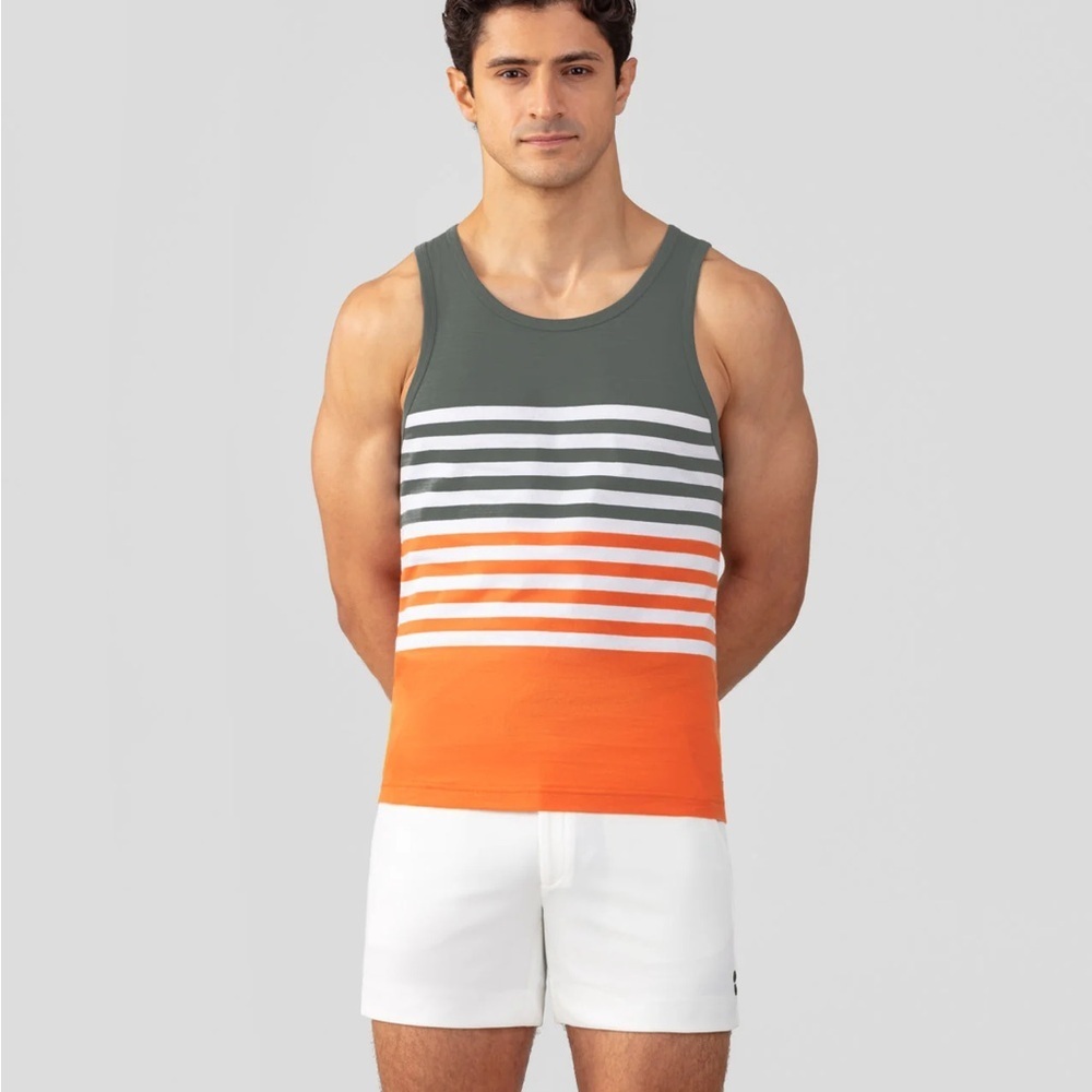 Ron Dorff Men's Striped Tank Top - Grey and Orange Size XXL